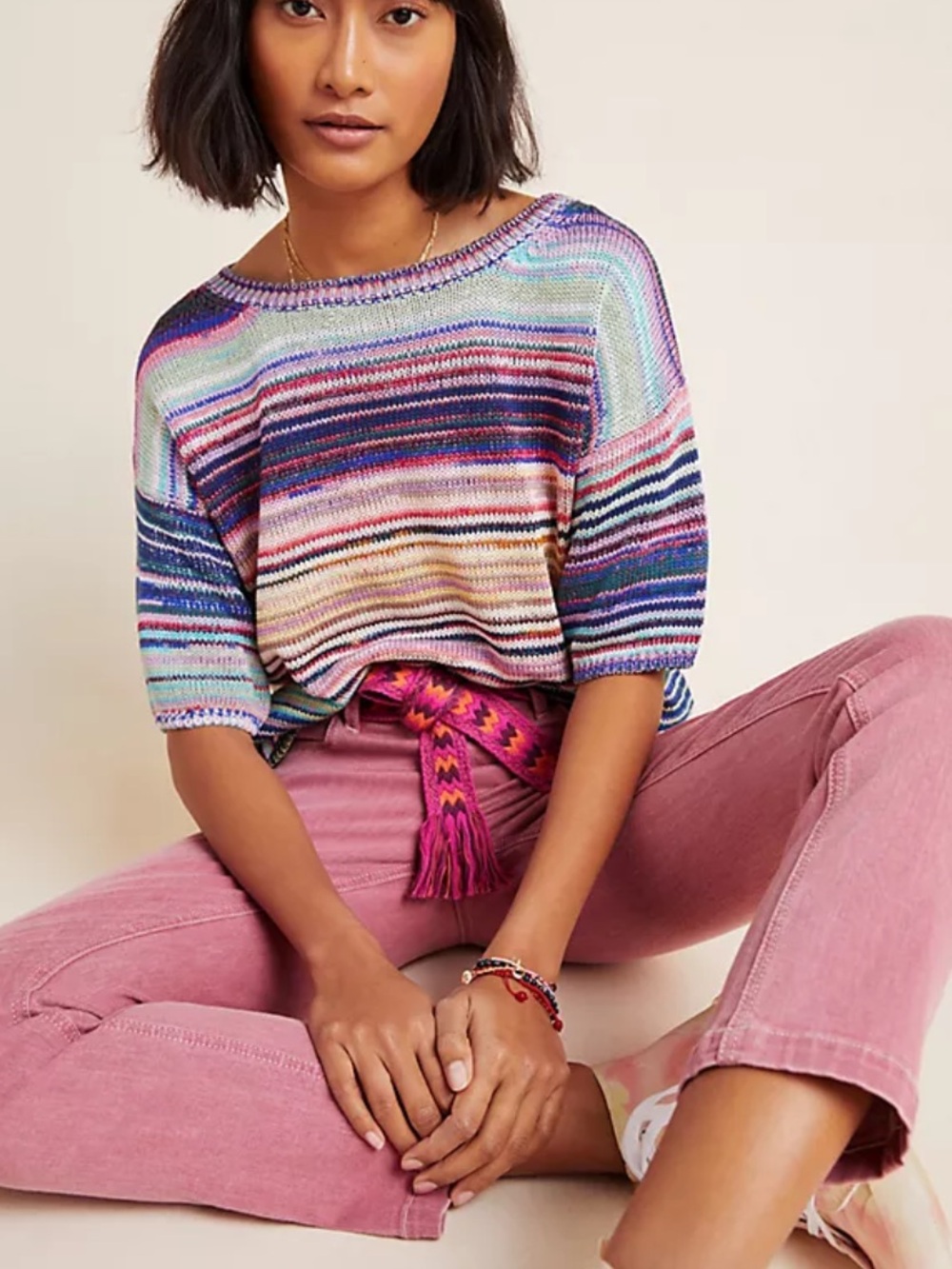 Anthropologie Magaschoni Bianca Rainbow Knit Sweater Tee